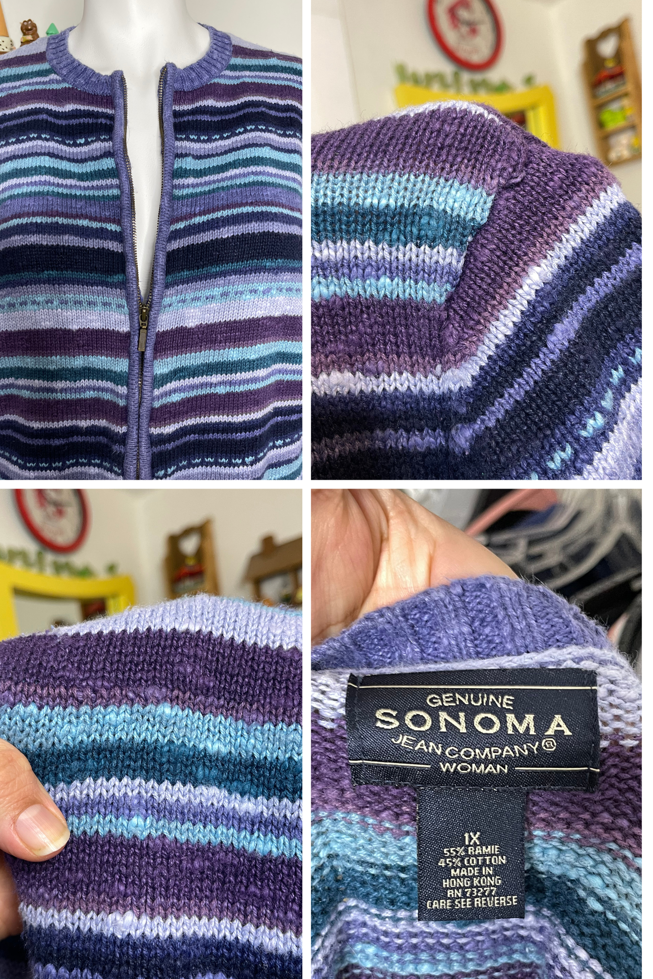 Vintage 2000s Purple & Blue Knit Zip-Up Sweater Sz 1X