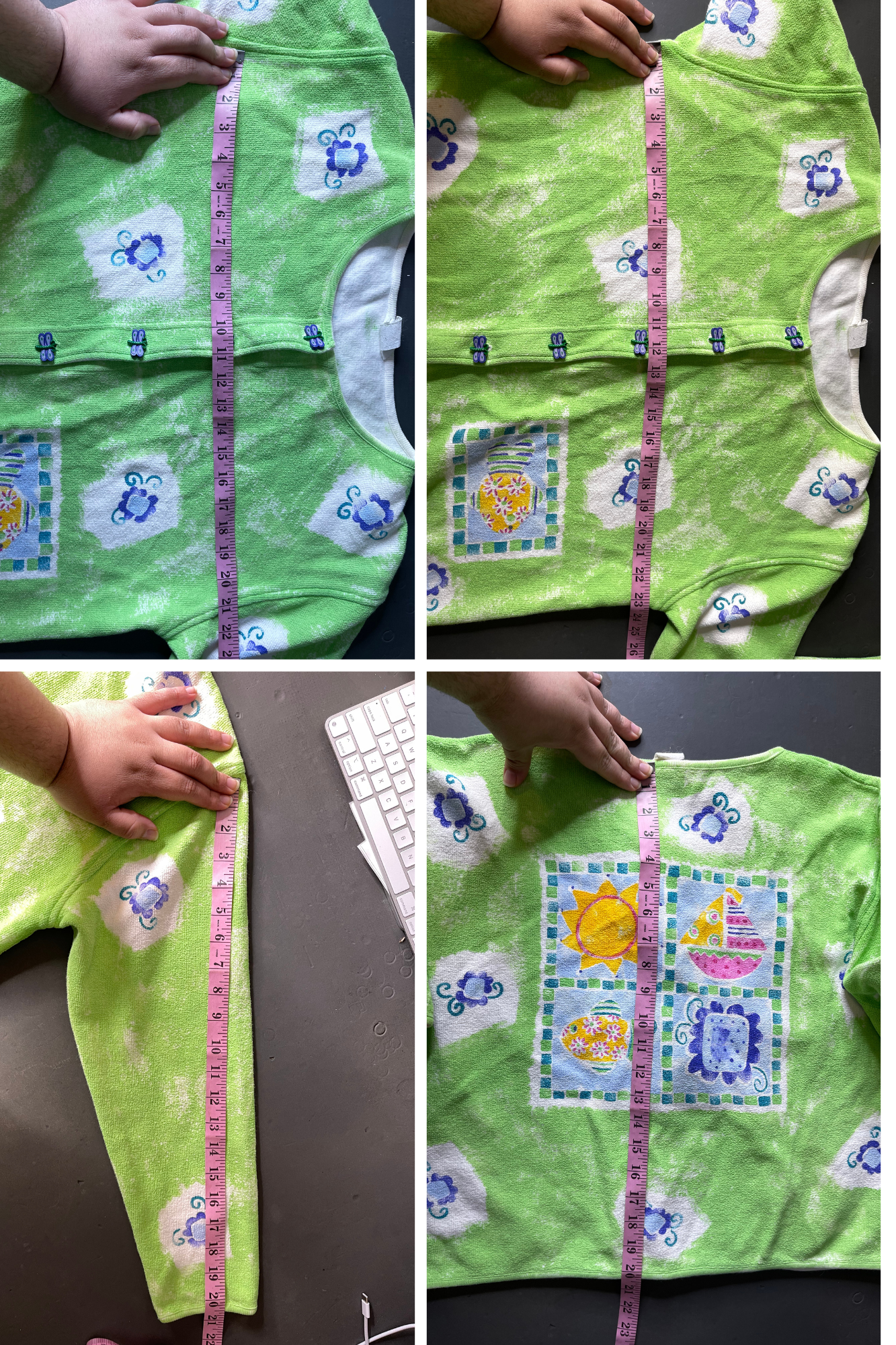 Vintage Butterfly Fish Flowers Hand Painted Cardigan Sz M/L