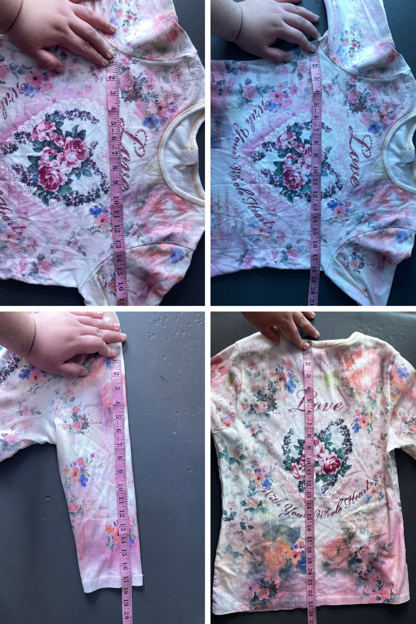 Vintage 2000s LOVE All Over Print 3/4 Sleeve Top Sz M/L