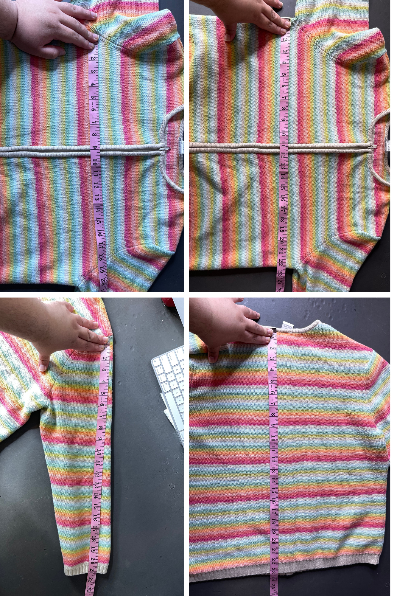Vintage Rainbow Striped Knit Zip-Up Sweater Sz XL