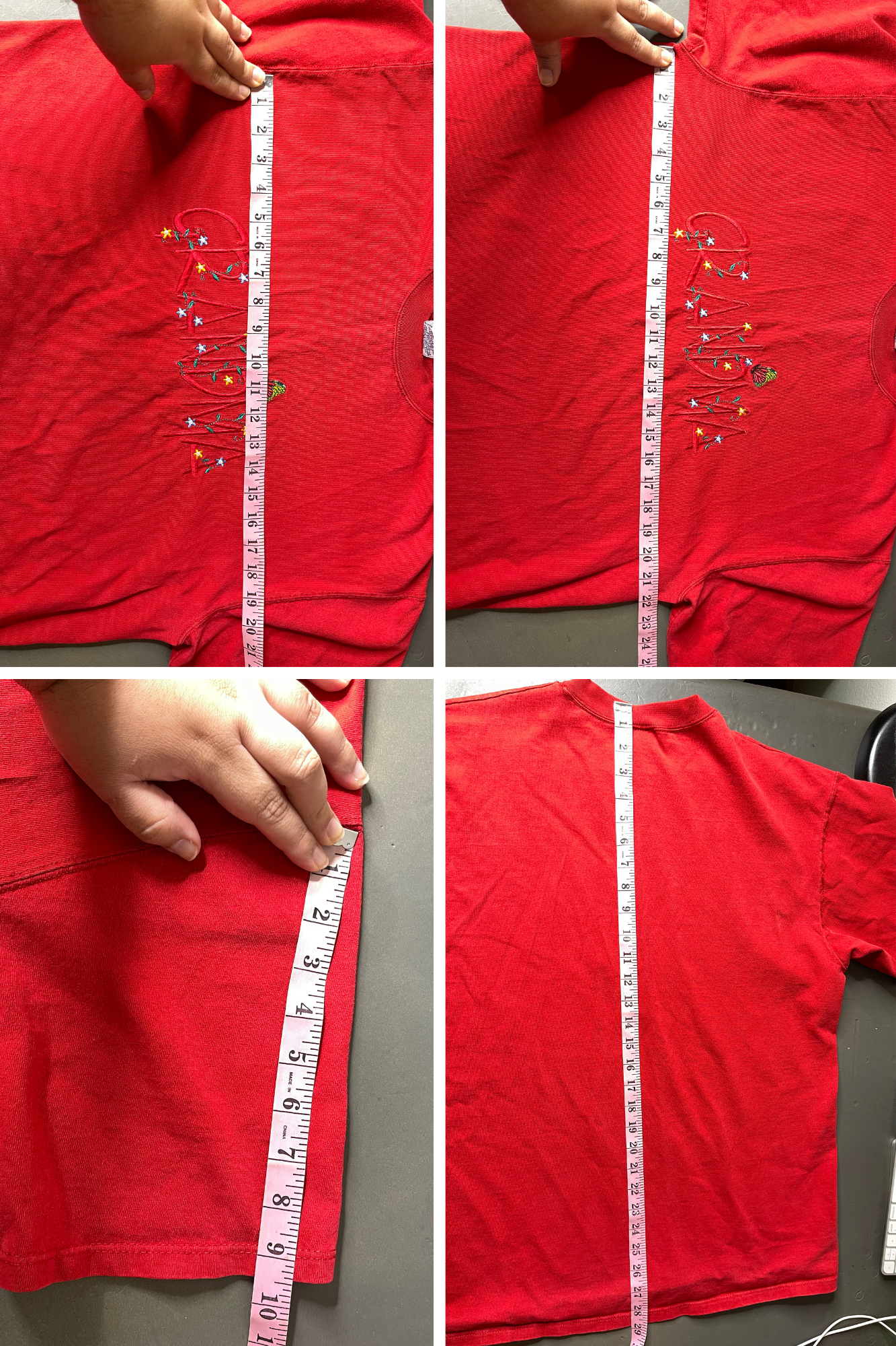 Vintage 90s Grandma Embroidered Thick Red Cotton Tee Sz L