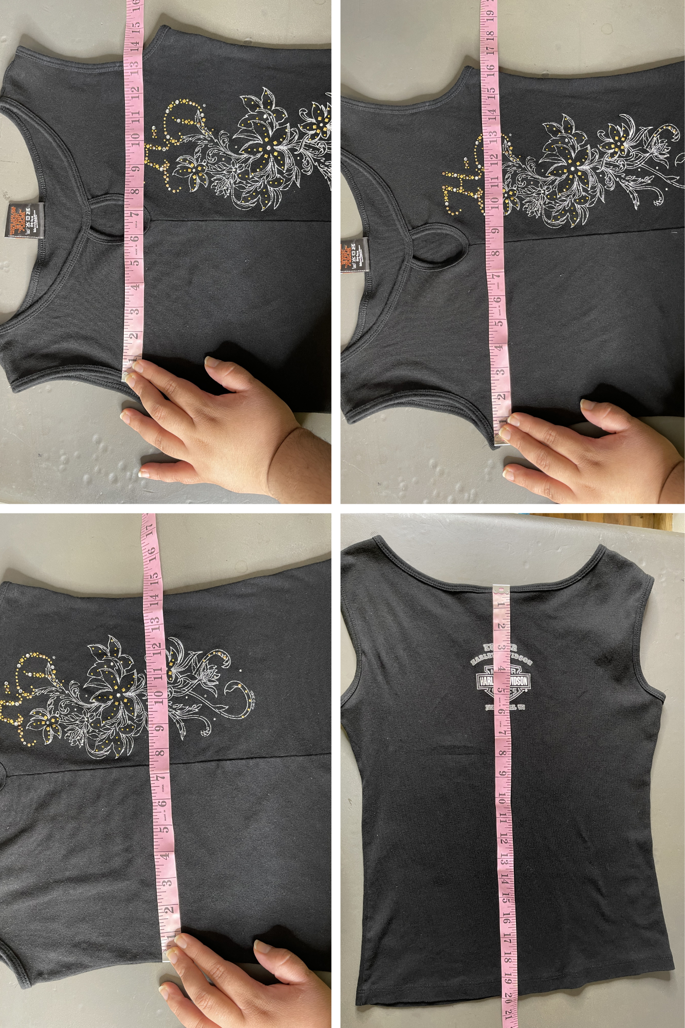 2000s Harley Davidson Floral Bedazzled Tank Top Sz L