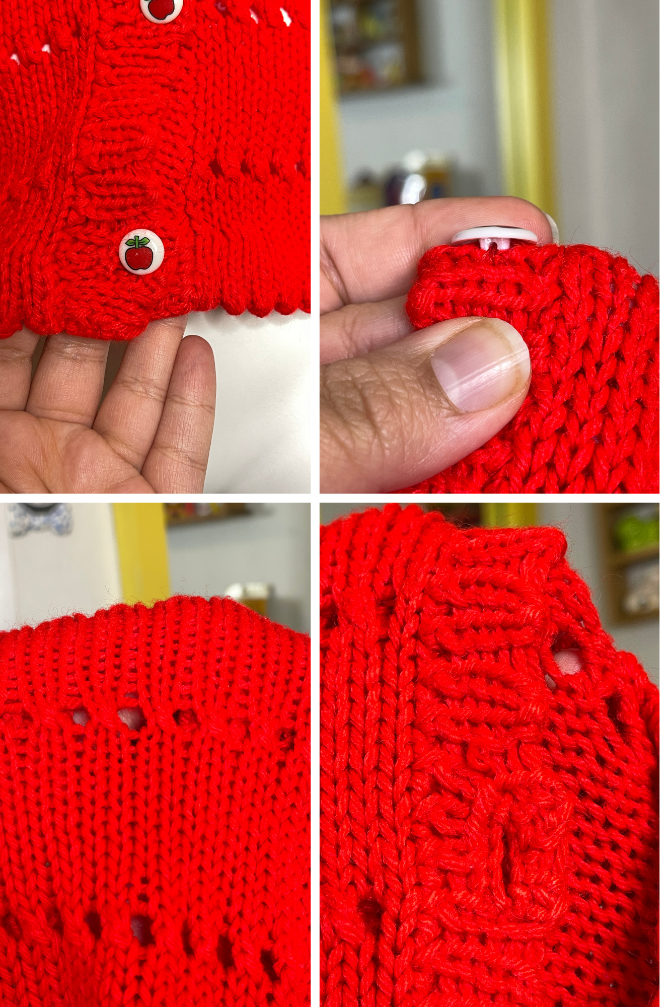 Bright Red Apple Handmade Knit Cardigan Sz M/L