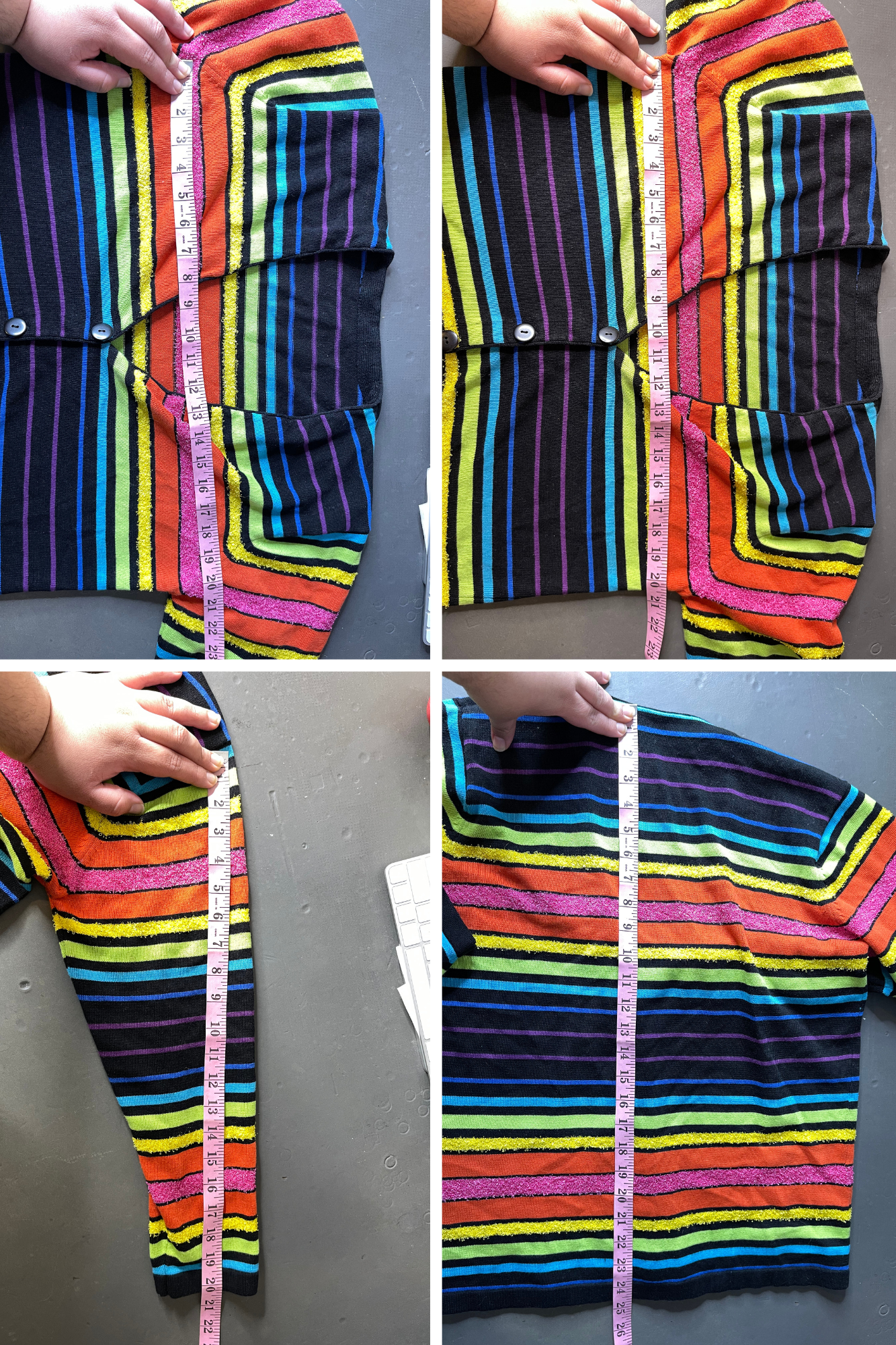 Vintage 90s Rainbow Fuzzy V-Neck Striped Cardigan Sz M/L