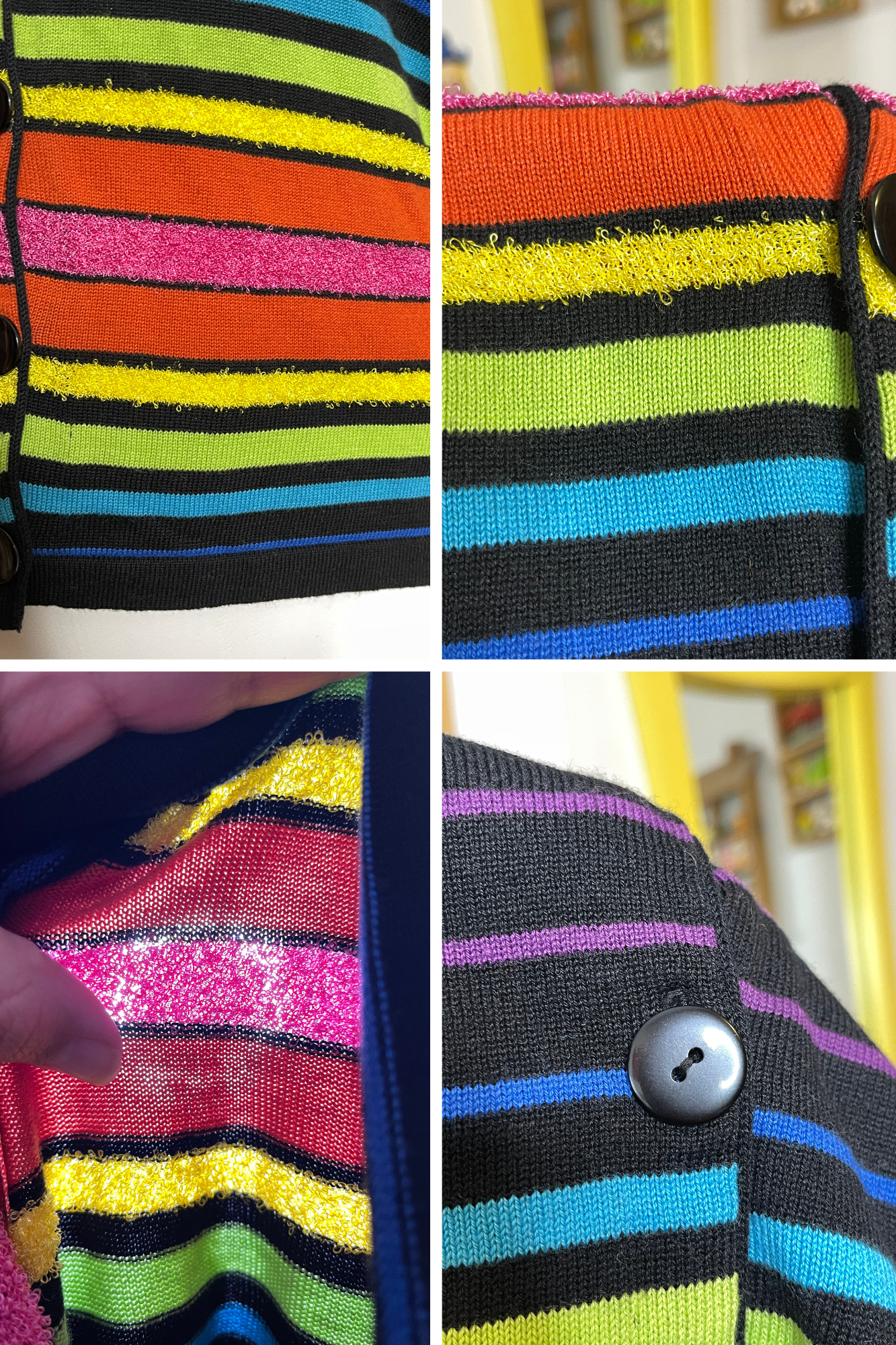 Vintage 90s Rainbow Fuzzy V-Neck Striped Cardigan Sz M/L