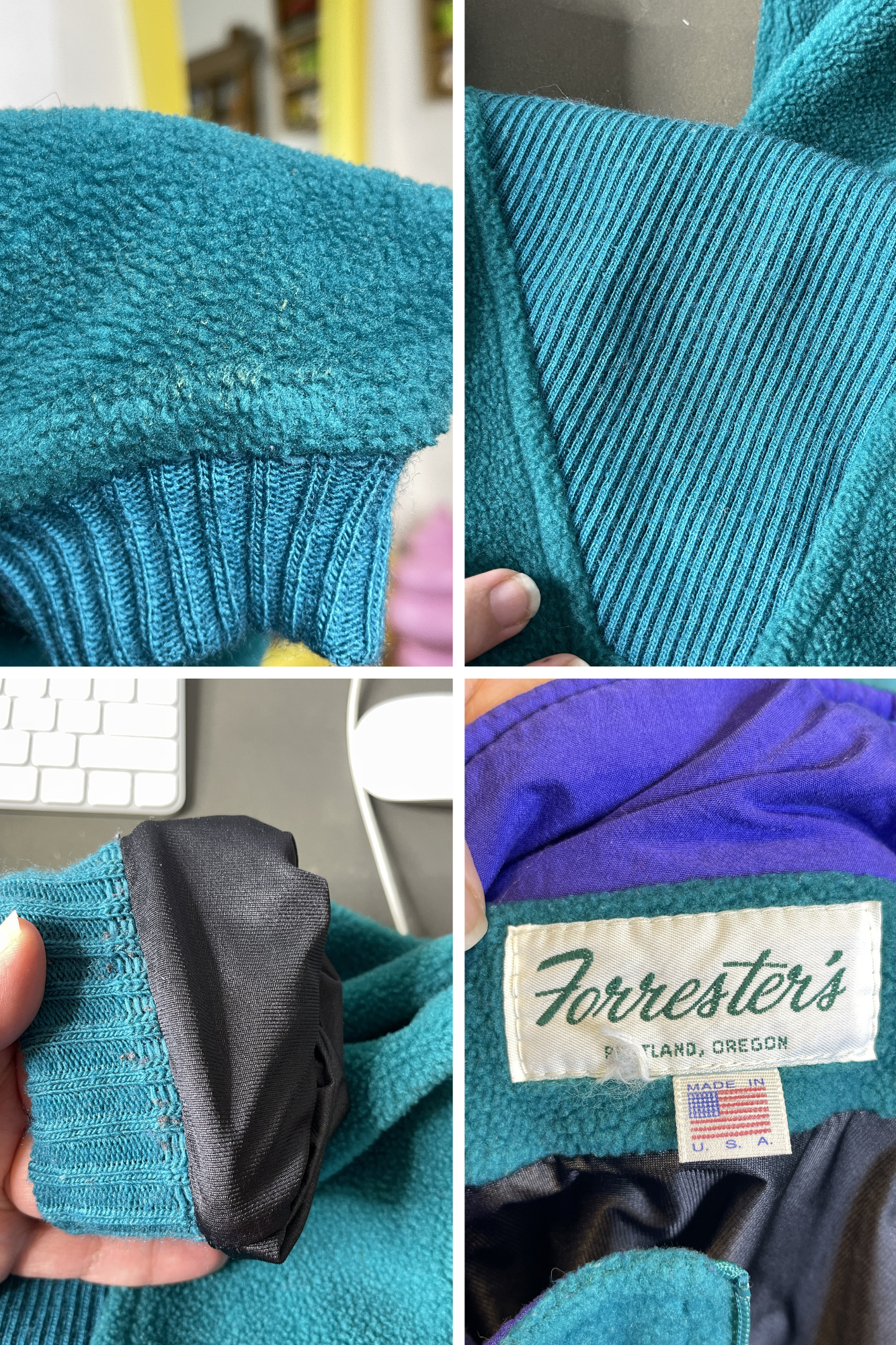 Vintage 90s Retro Teal Green Fleece Pullover Sweater Sz L