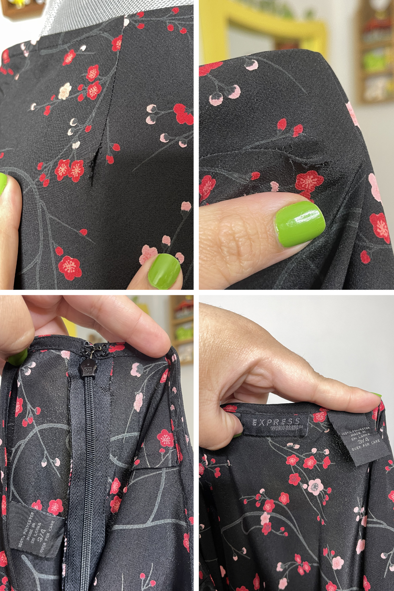 2000s Express Floral Cherry Blossom Midi Skirt Sz 3/4