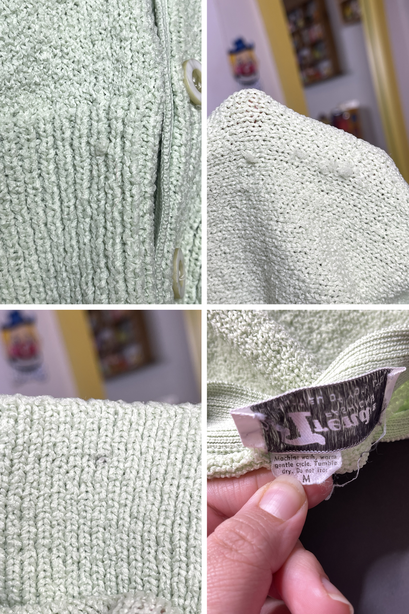 Vintage 70s Pistachio Green Knit Oversized Cardigan Sz M