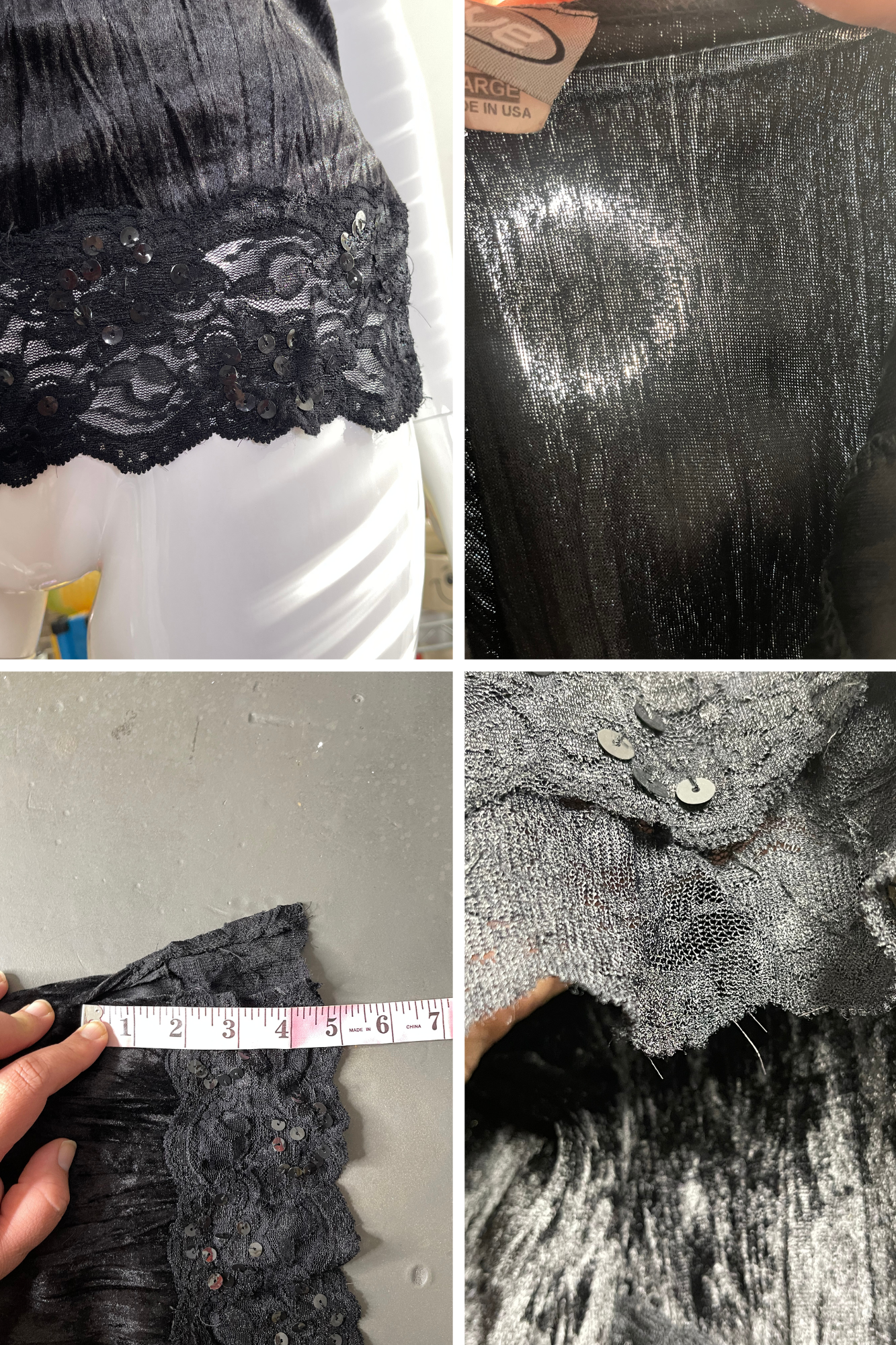 Vintage 2000s Black Sequin, Lace & Velvet Cami Sz M