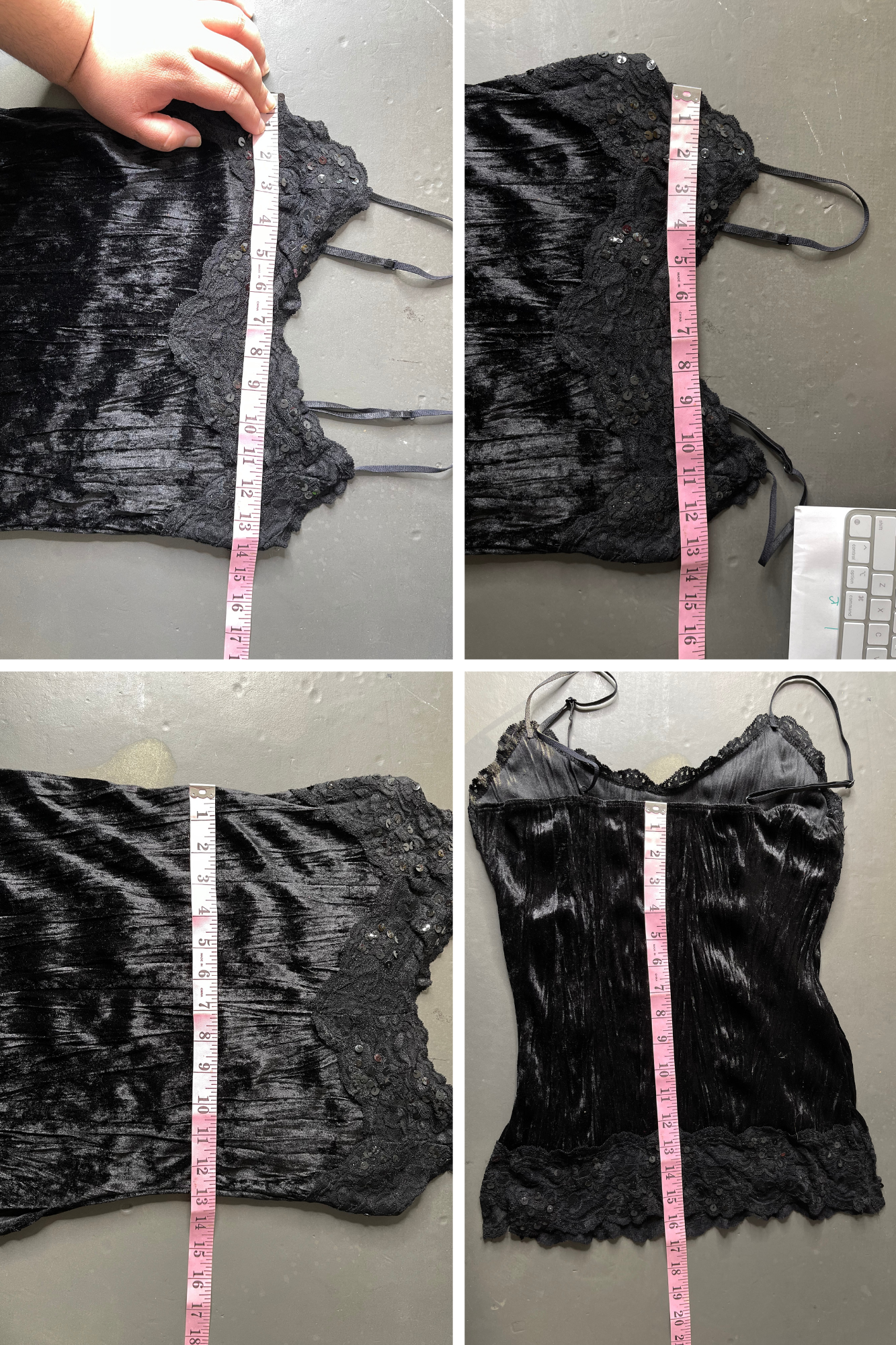 Vintage 2000s Black Sequin, Lace & Velvet Cami Sz M