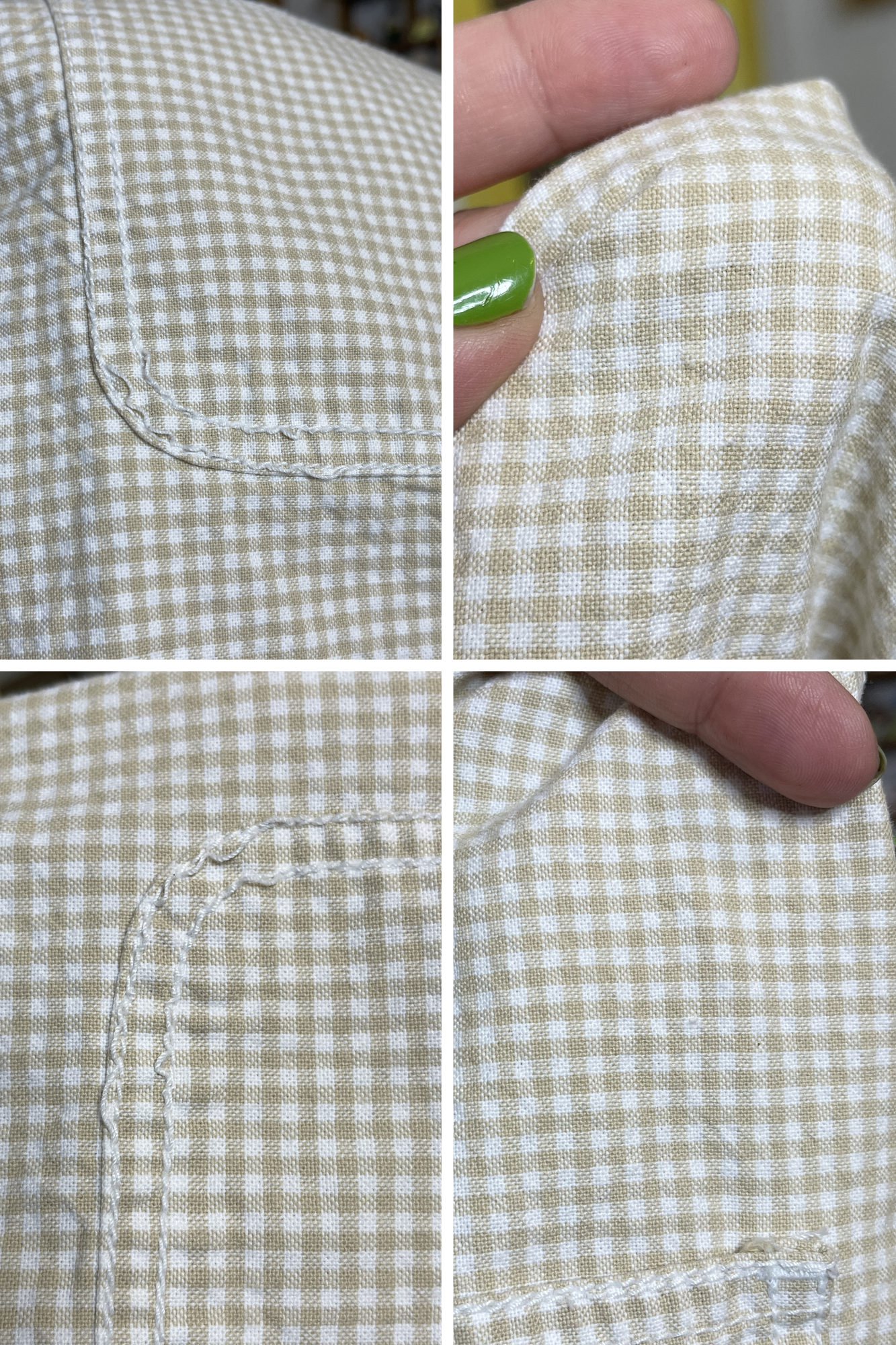 2000s Light Tan & Cream Gingham Print Overalls Sz M/L