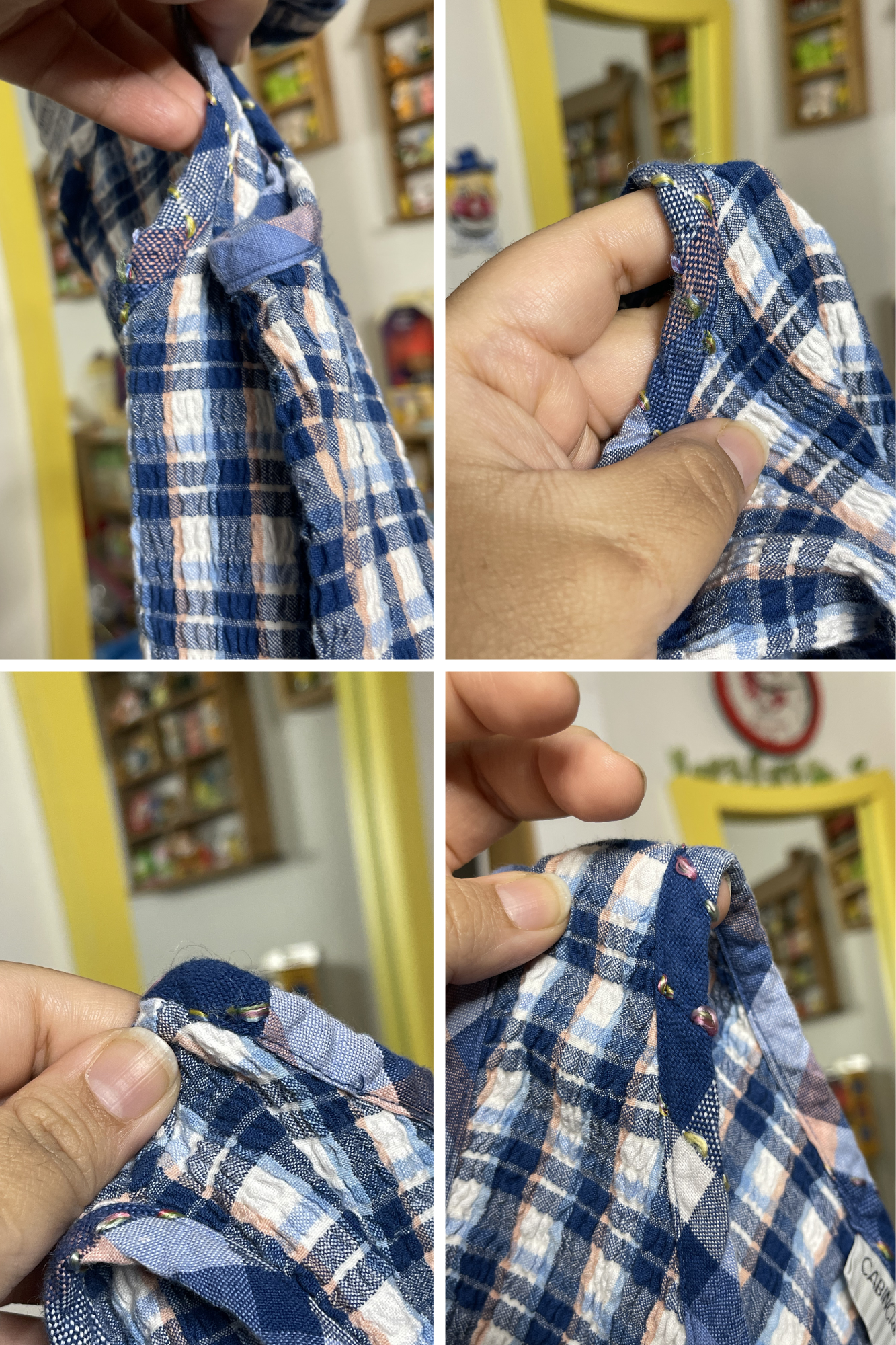 2000s Blue & Peach Plaid Stretchy Tank Top Sz S/P