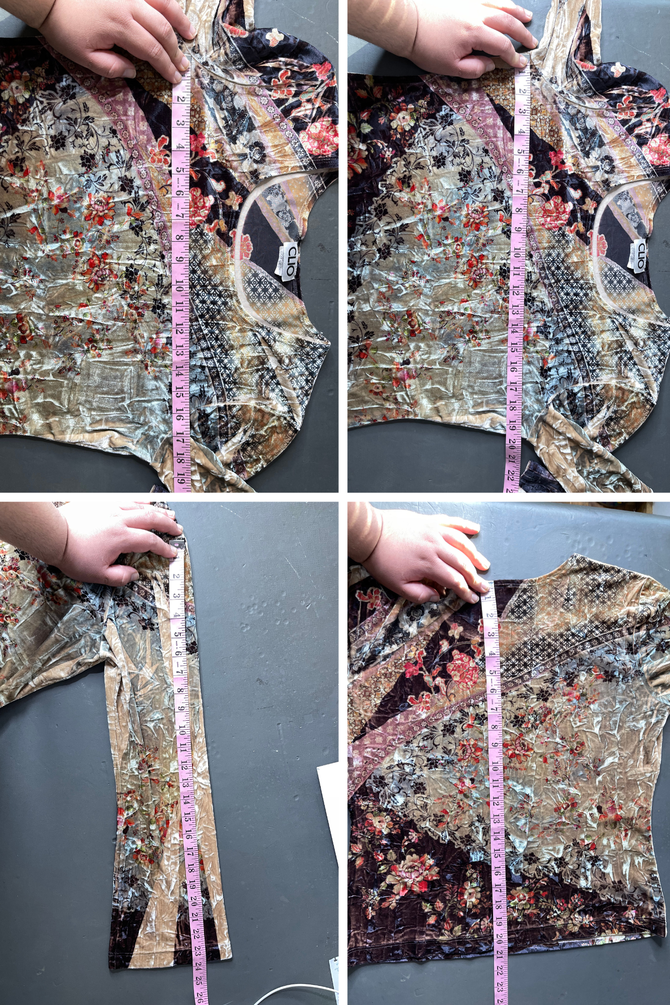 Vintage Crushed Velvet Floral Wide Sleeve Top Sz L