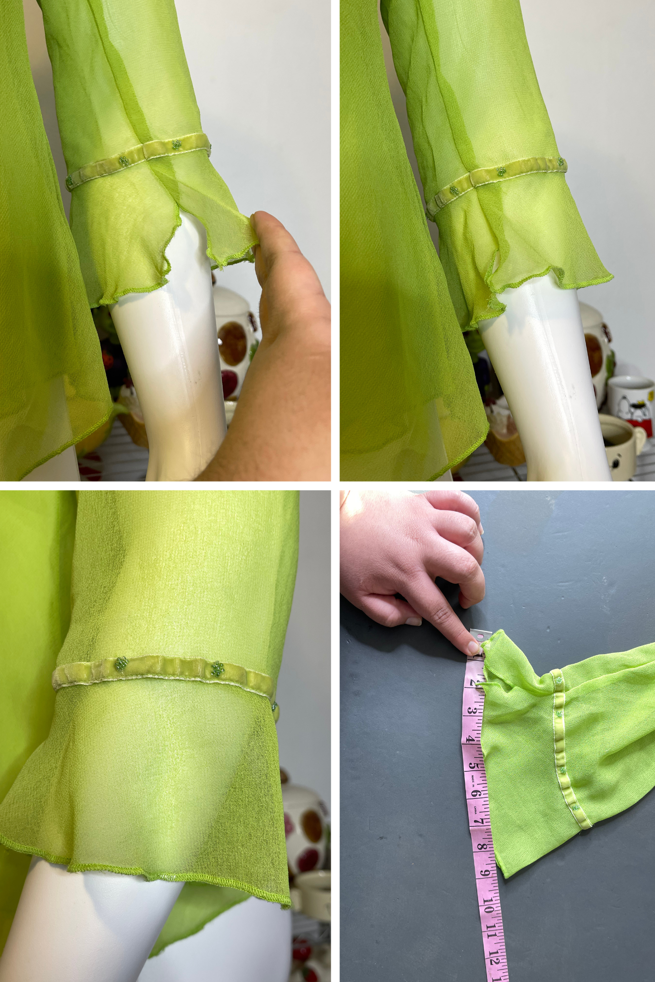 2000s Beaded Sheer Green V-Neck Style Top Sz L/XL