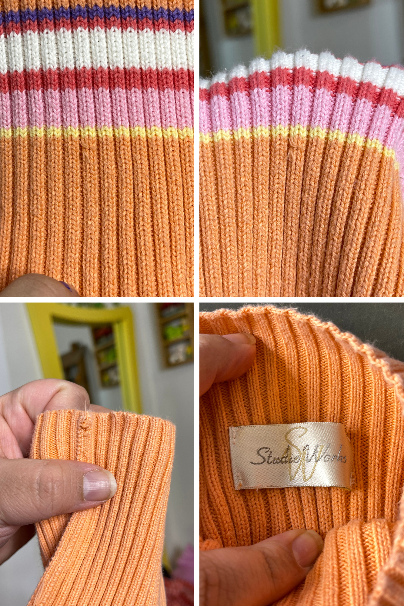 Vintage Peachy Rainbow Striped Knit Mock Neck Sz XL