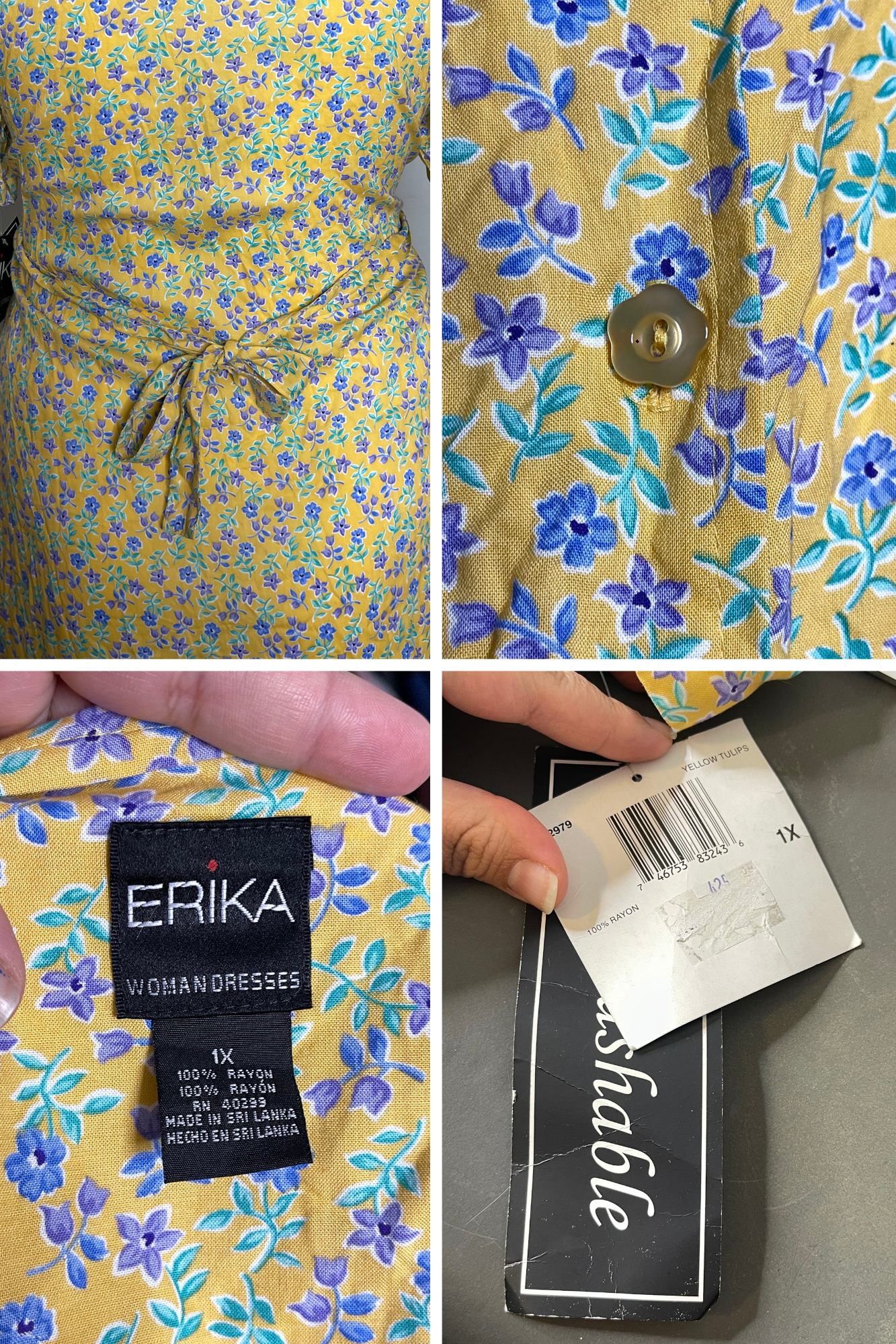 Vintage Deadstock Yellow Floral Button Down Dress Sz L/XL