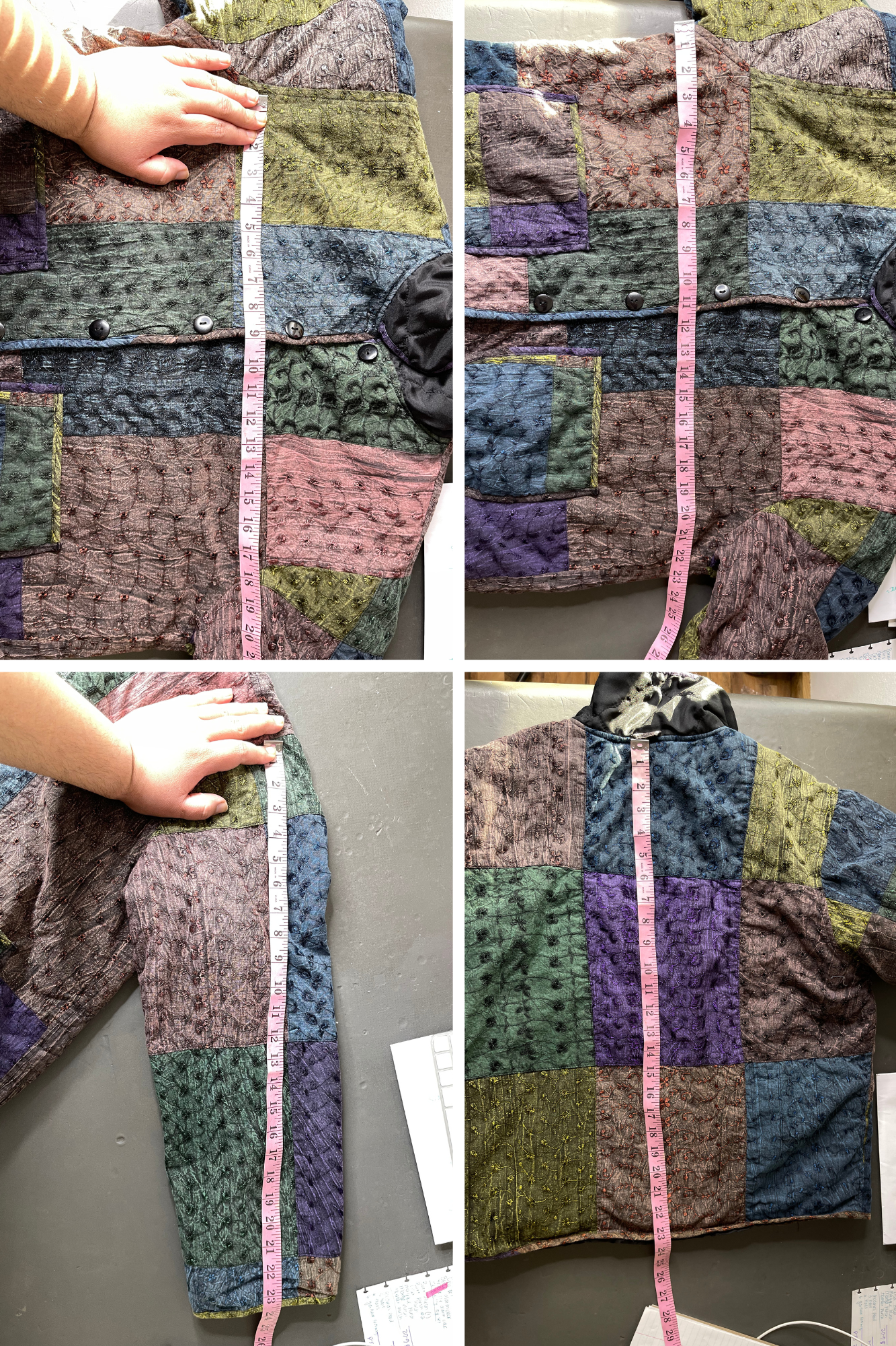 Colorful Eyelet Patchwork Collared Jacket Sz XL