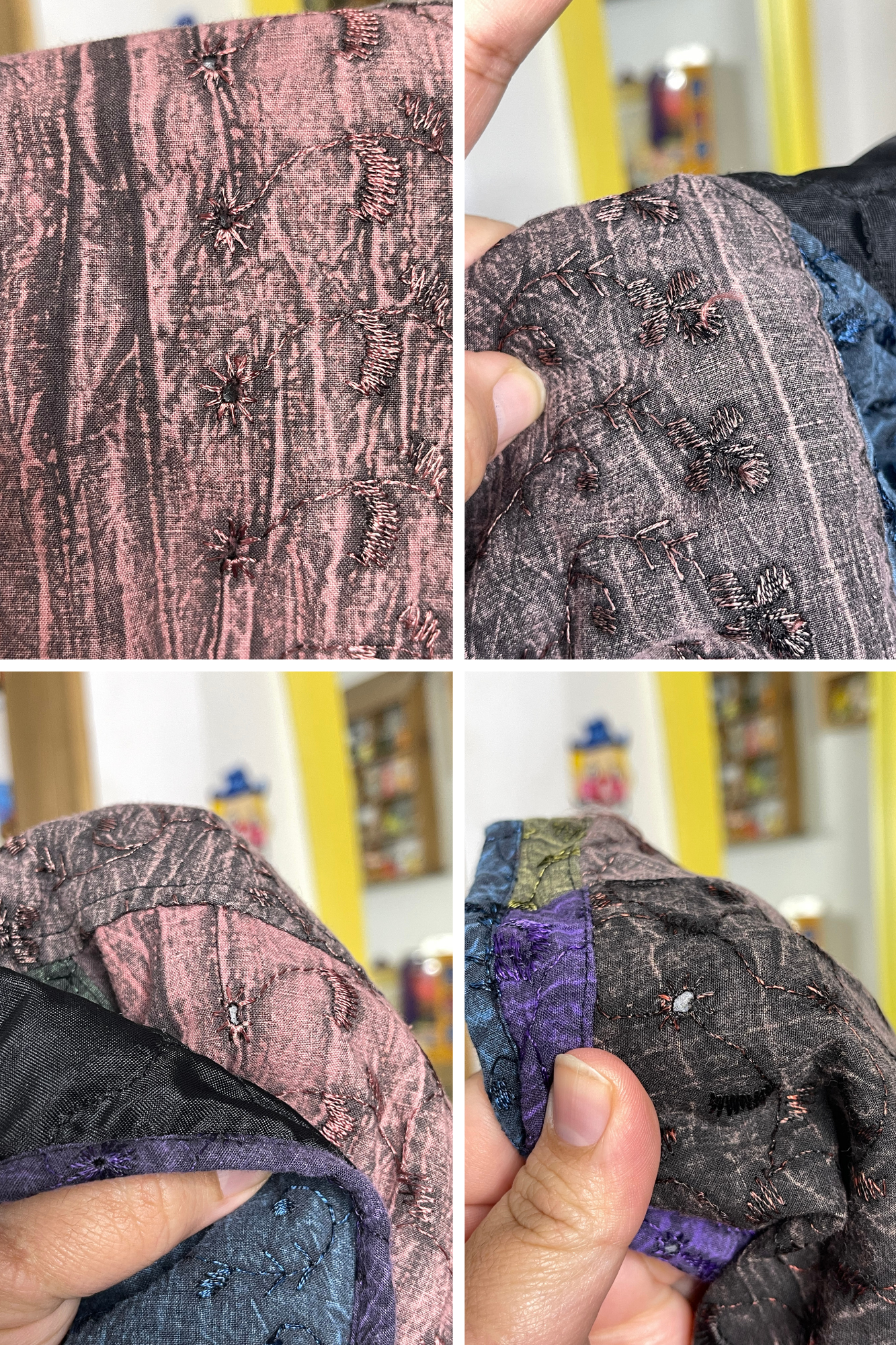 Colorful Eyelet Patchwork Collared Jacket Sz XL