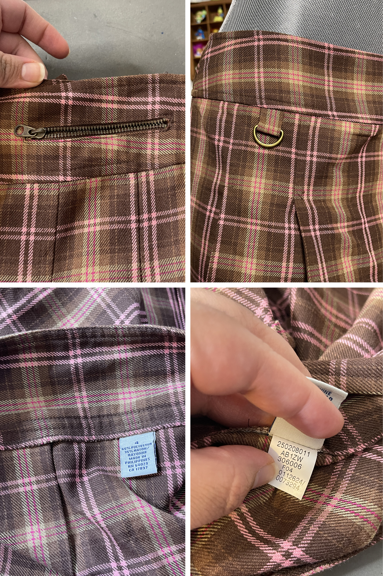2000s Brown & Pink Plaid Pleated Mini skirt Sz 4