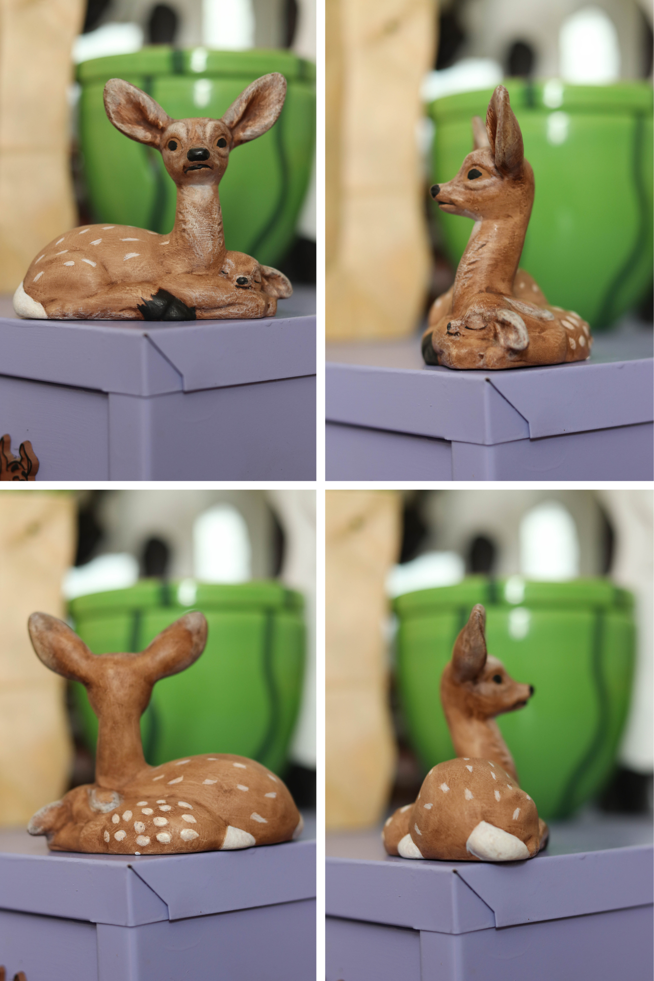 Vintage Deer Fawn 4pc Ceramic Trinket Set