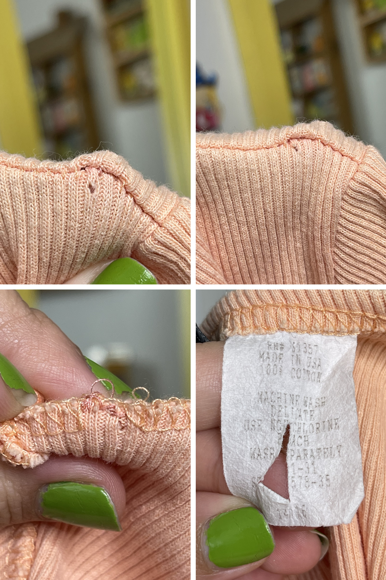 Vintage Peachy Ribbed Rose Bud Flower V-Neck Top Sz XL