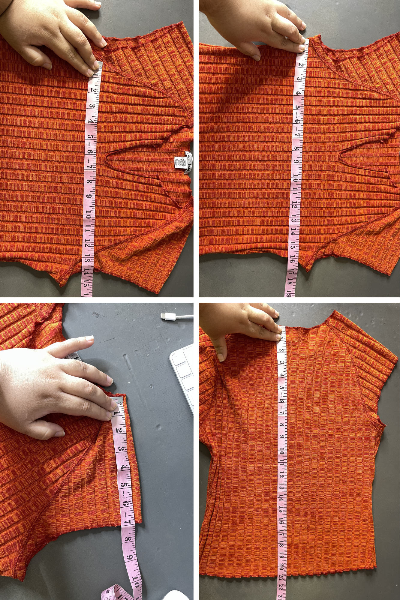 2000s Stretchy Orange Red Ribbed V-Neck Top Sz L/XL