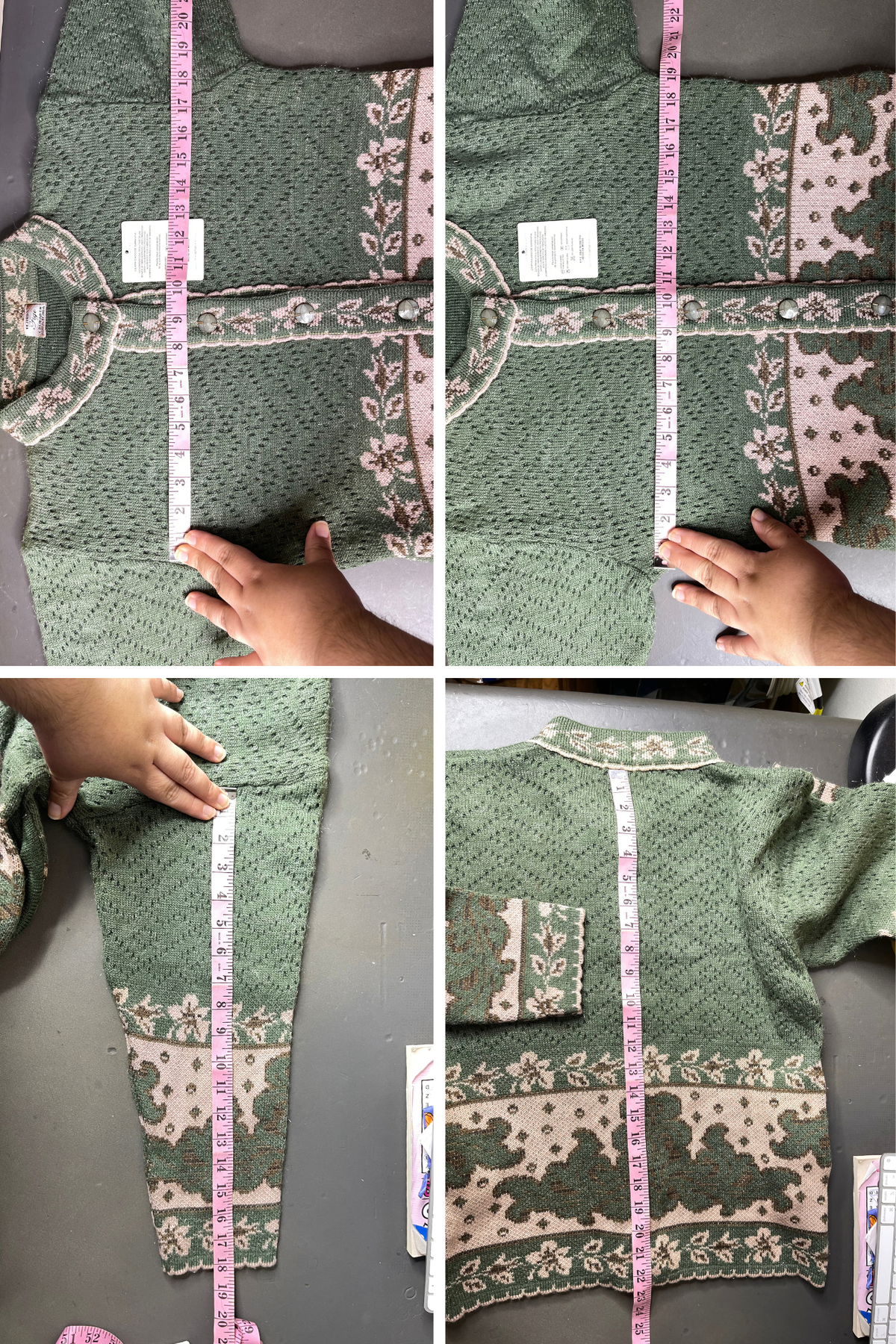 Vintage Green & Brown Floral Grandma Knit Cardigan Sz M