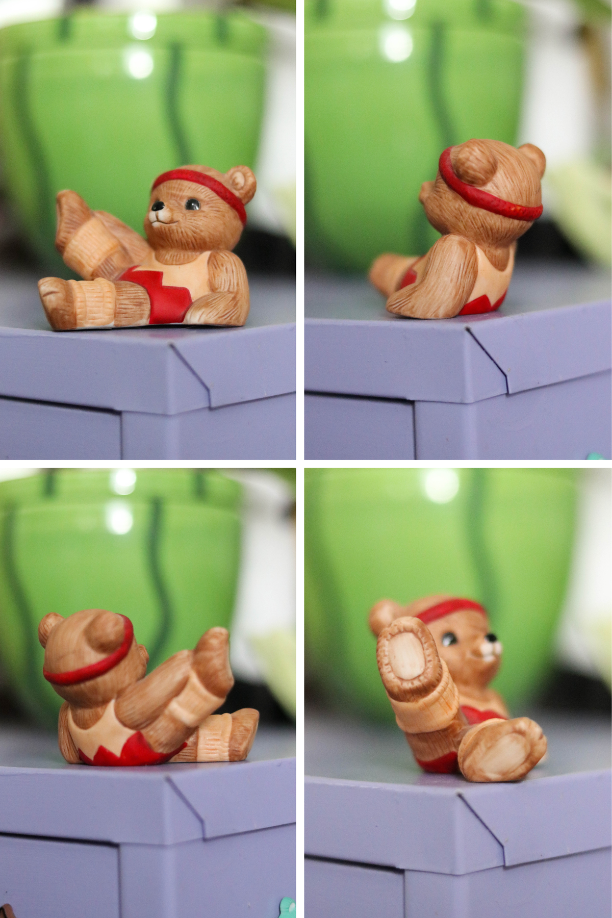Vintage Aerobic Exercise Teddy Bear Figurine Trinkets 4pc Set