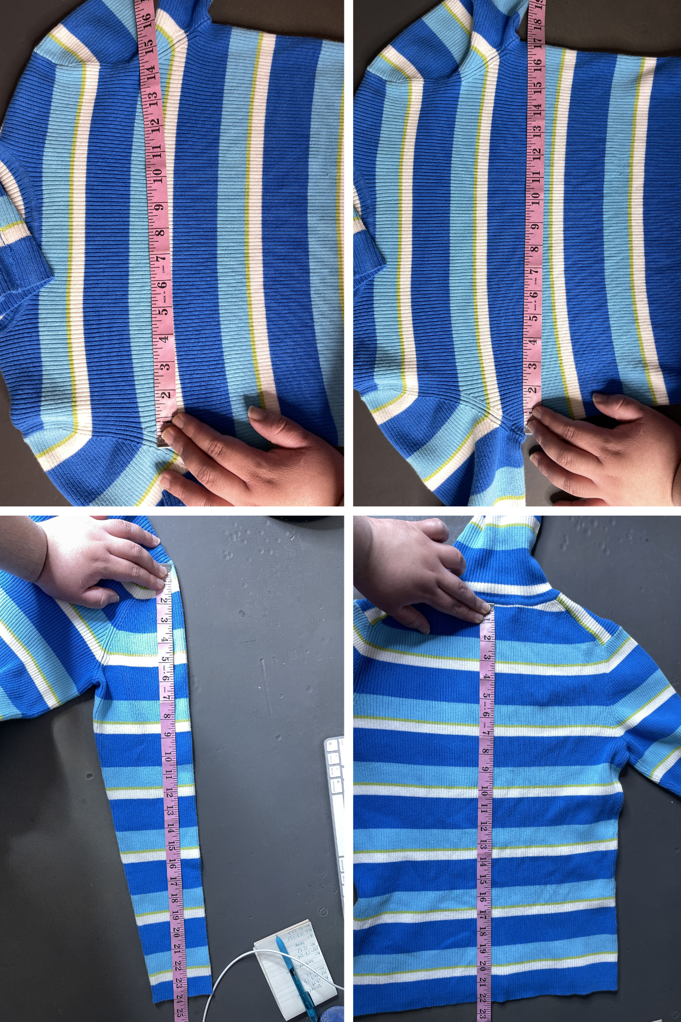 2000s Blue Green Striped Ribbed Turtleneck Sz M