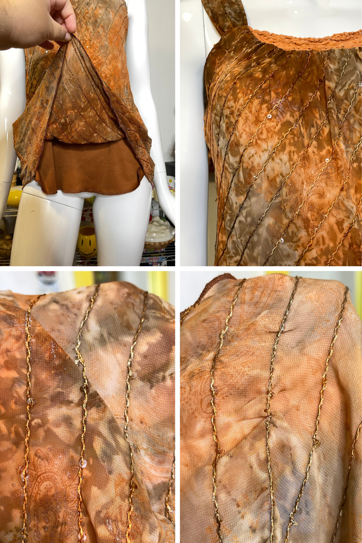 2000s Burnt Orange Brown Sequin Tank Top Sz M