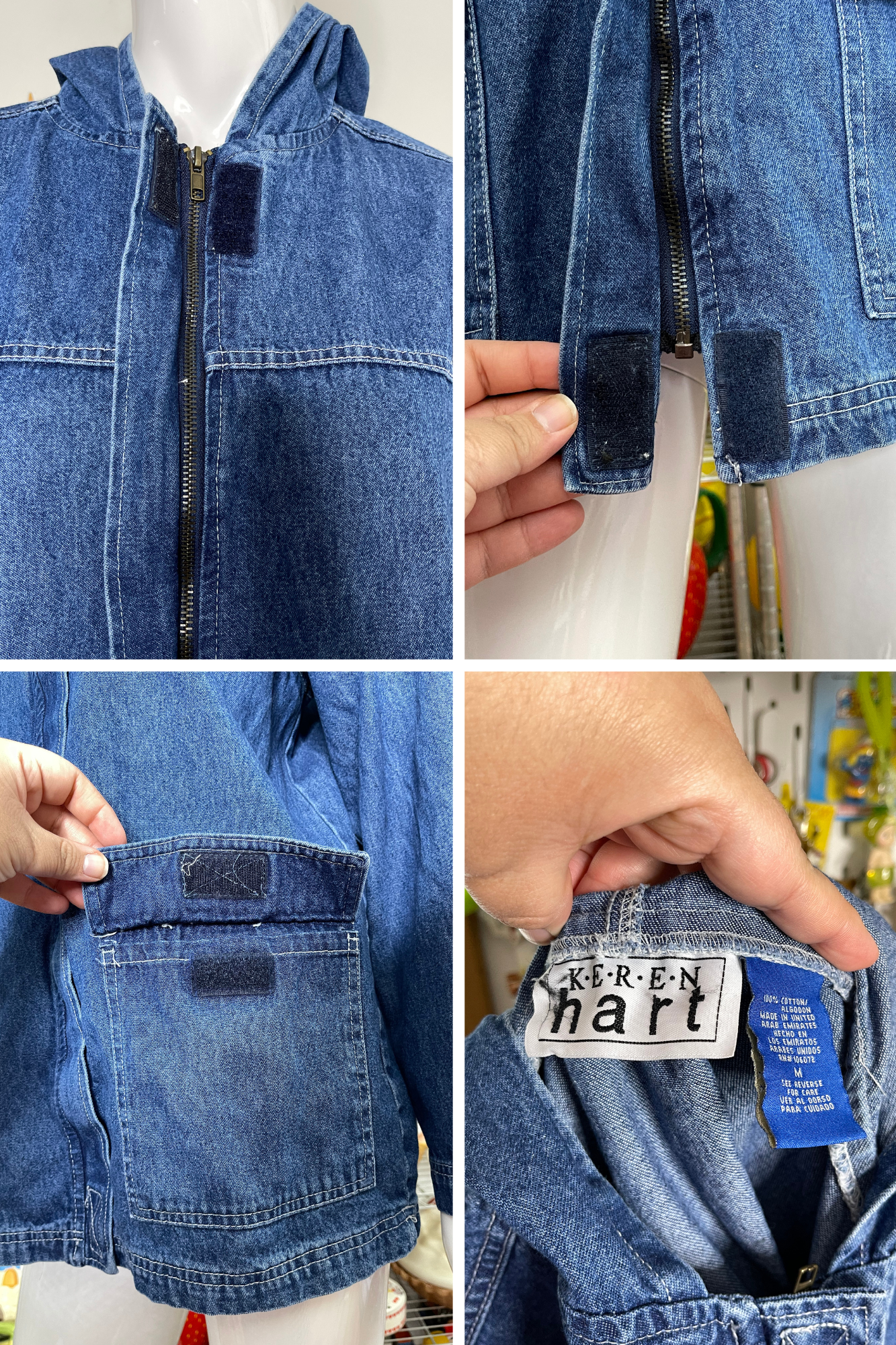 90s Denim Jean Jacket With Hood Sz M