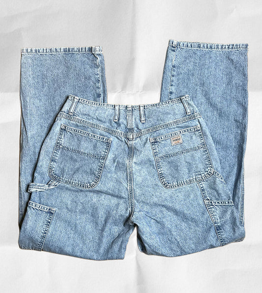 Vintage Guess Cargo Carpenter Style Distressed Denim Jeans Sz 30in