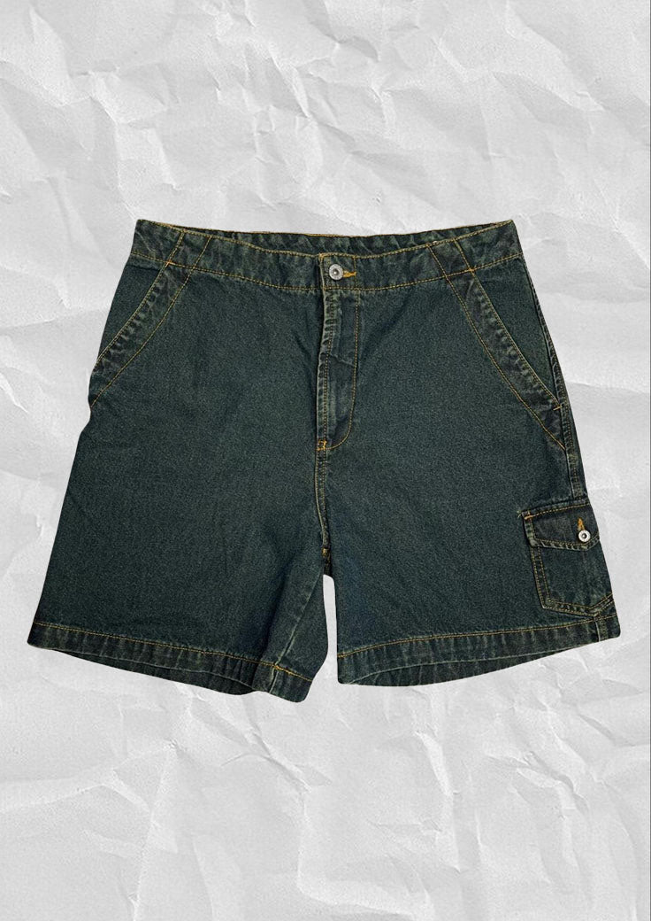 2000s Warm Tone Dark Denim Cargo Shorts Sz 10 31in