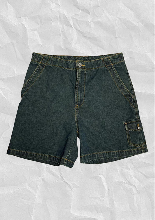 2000s Warm Tone Dark Denim Cargo Shorts Sz 10 31in