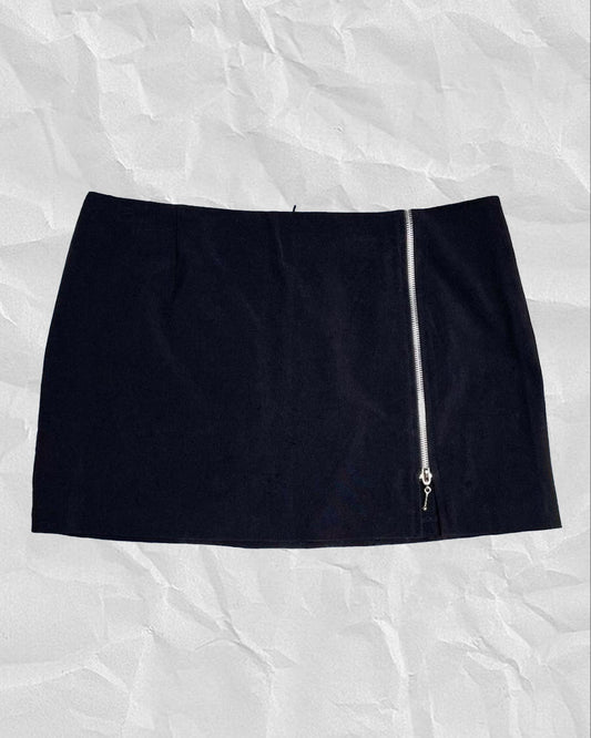 Vintage 2000s Black Zipper Slit Mini Skirt Sz L